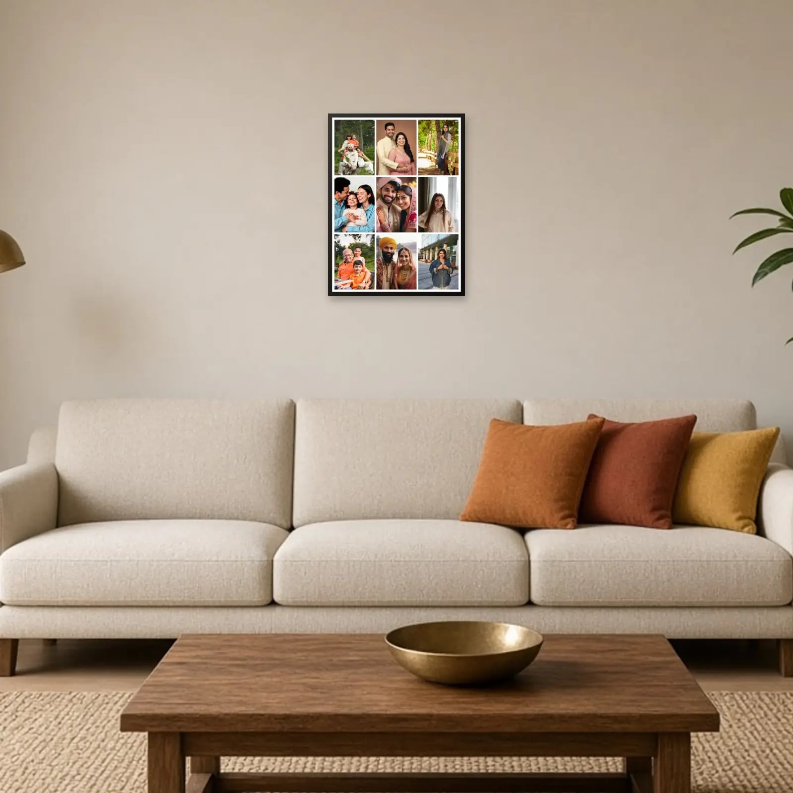 Photo Grid Collage Frame — 9 Photos above a sofa