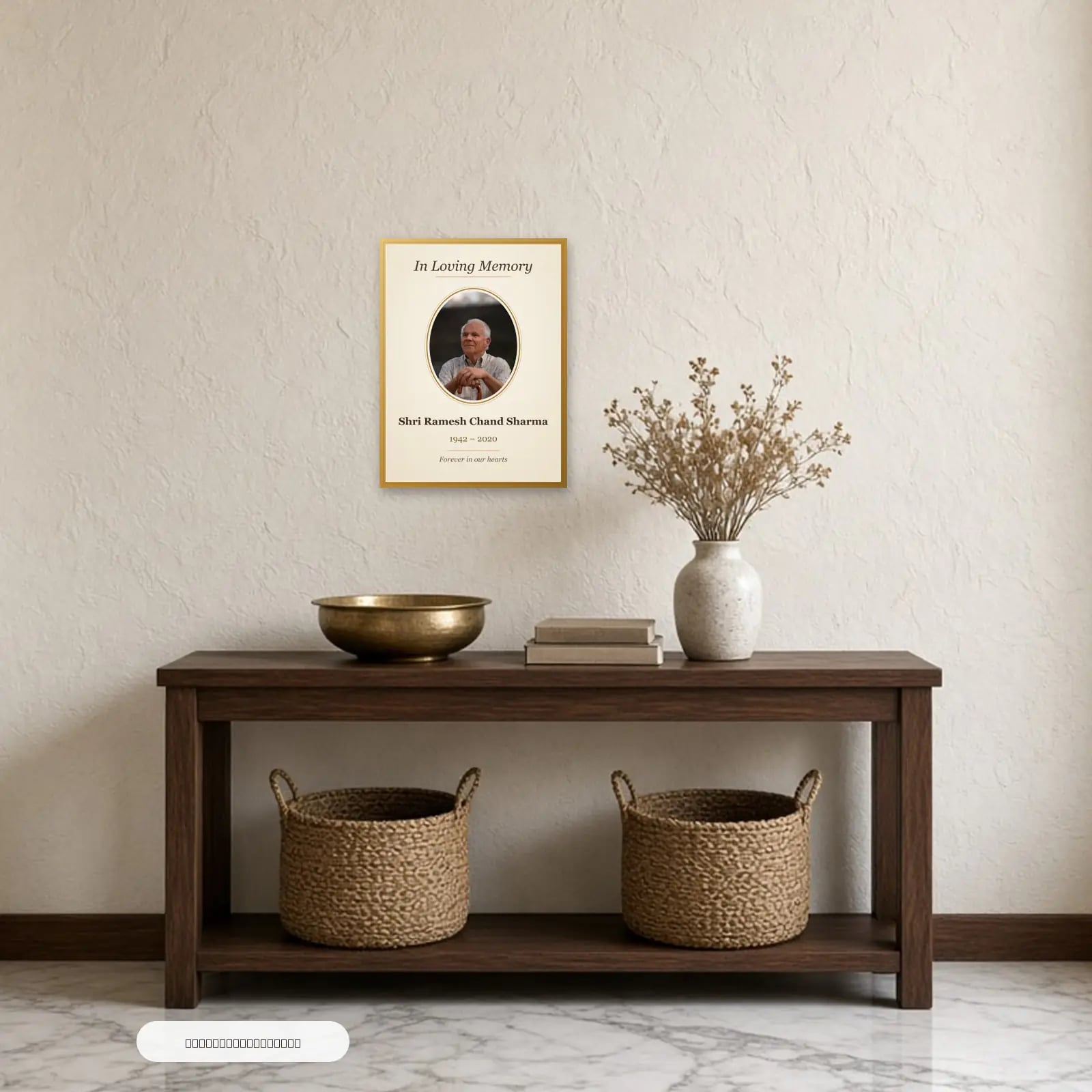 In Loving Memory Photo Frame above a console table