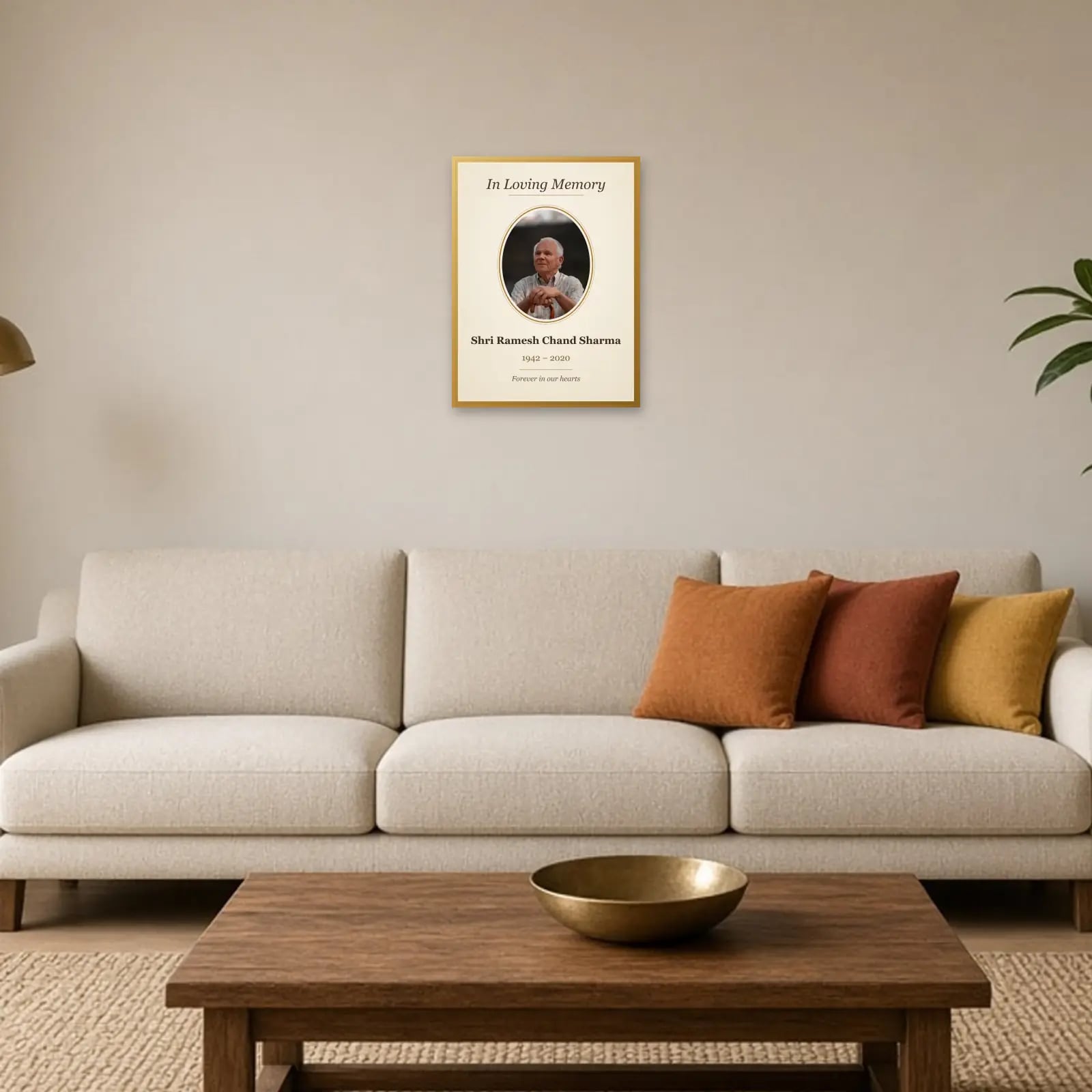 In Loving Memory Photo Frame above a sofa