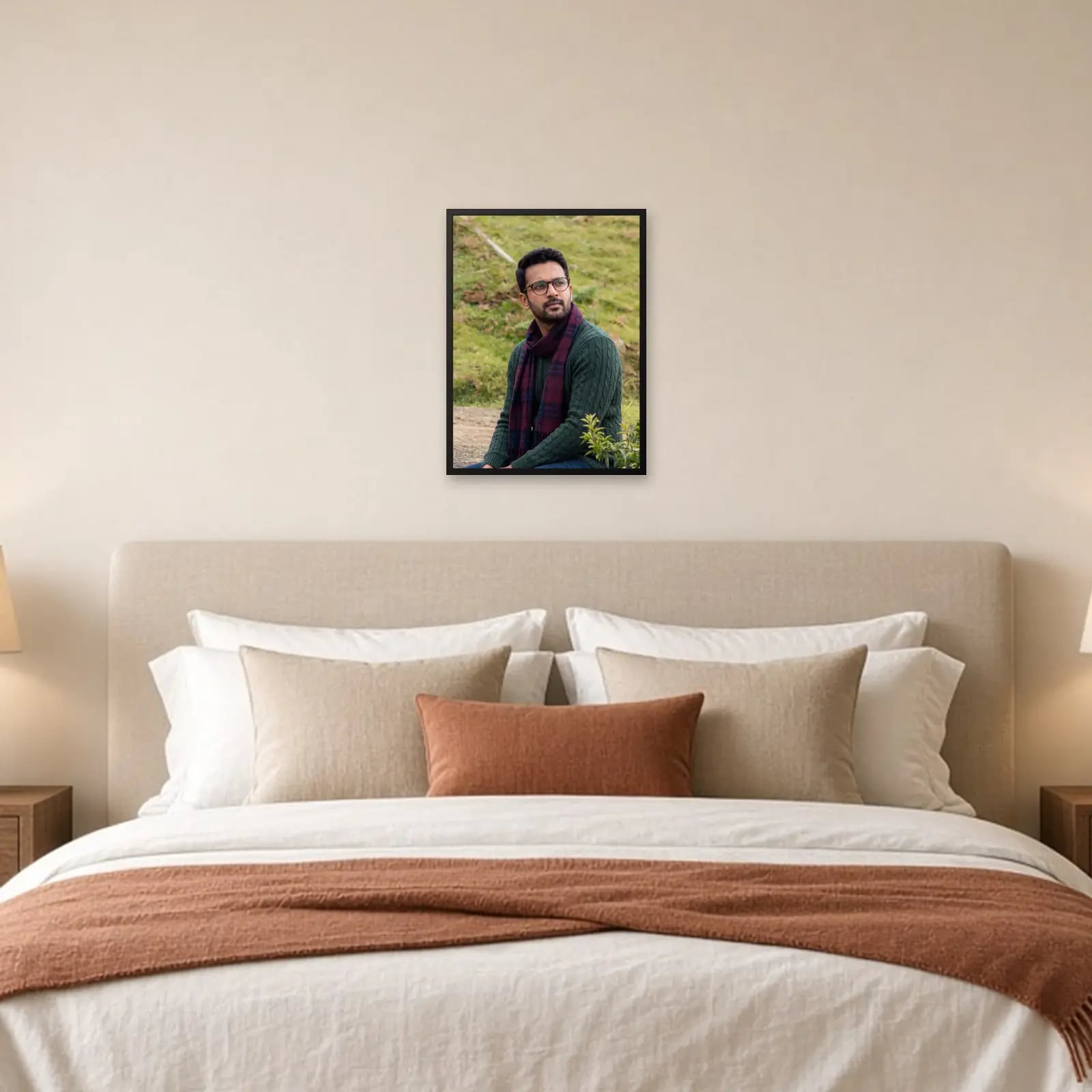 Full Photo Frame — Portrait above a bed