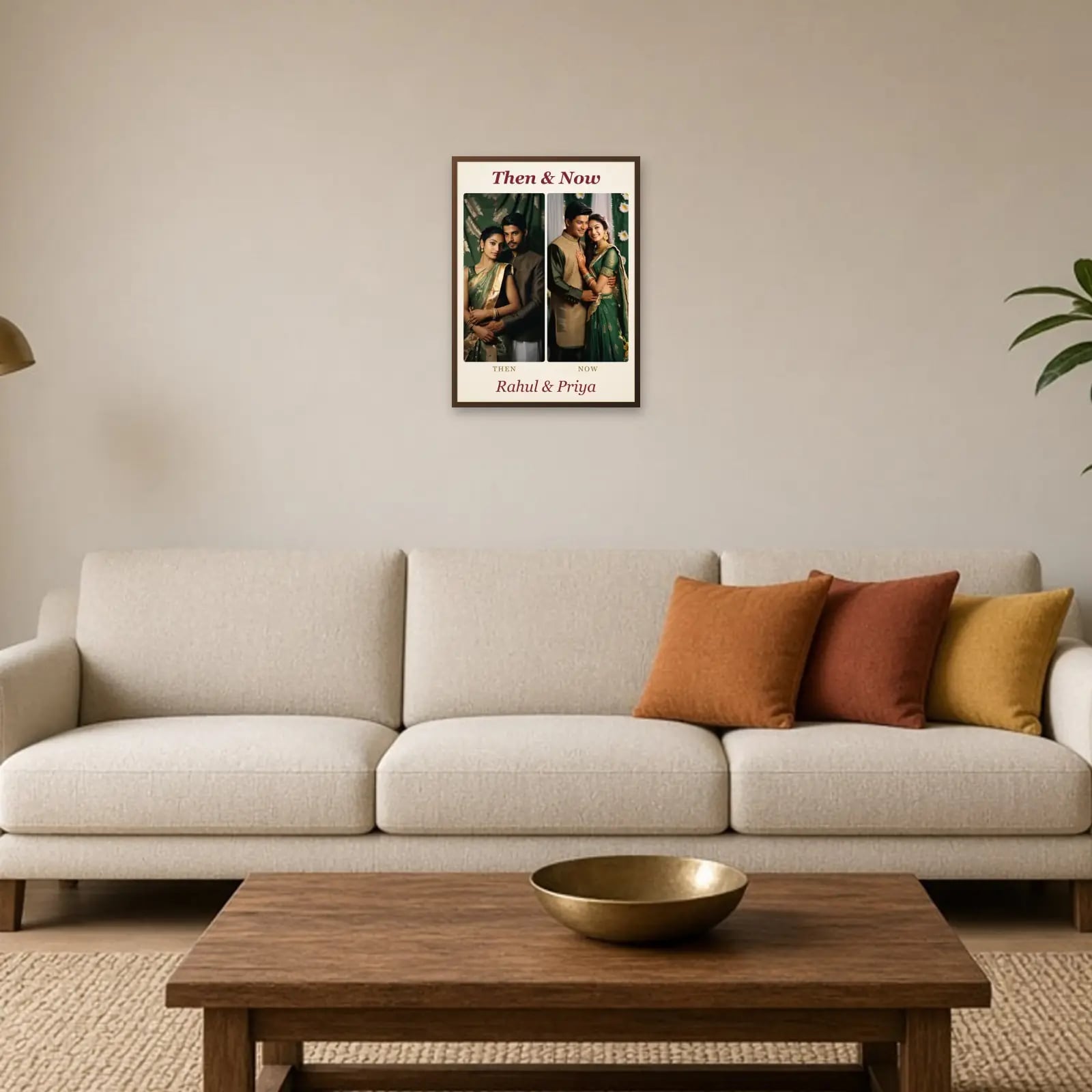 Couple Then & Now Frame — 2 Photos above a sofa