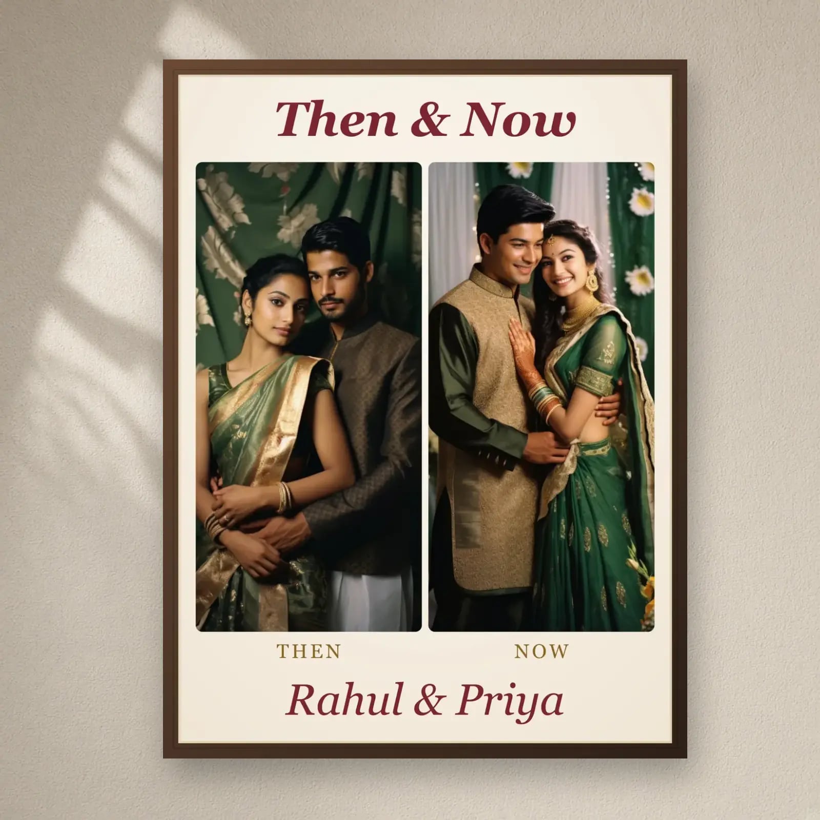 Couple Then & Now Frame — 2 Photos on a plain wall