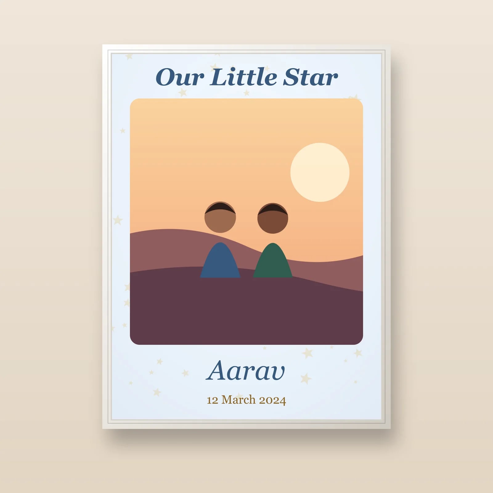 Baby Photo Frame with Name & Birth Date on a wall