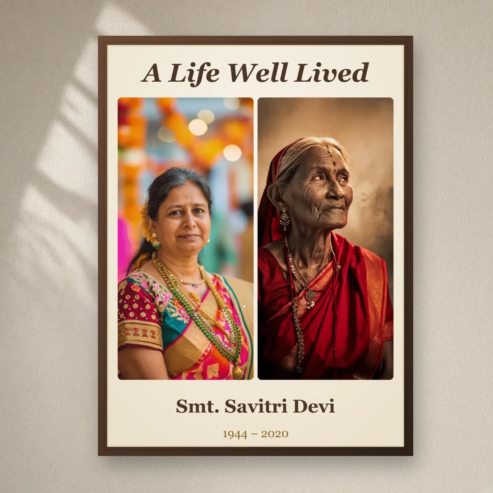A Life Well Lived Memorial Frame — 2 Photos on a plain wall
