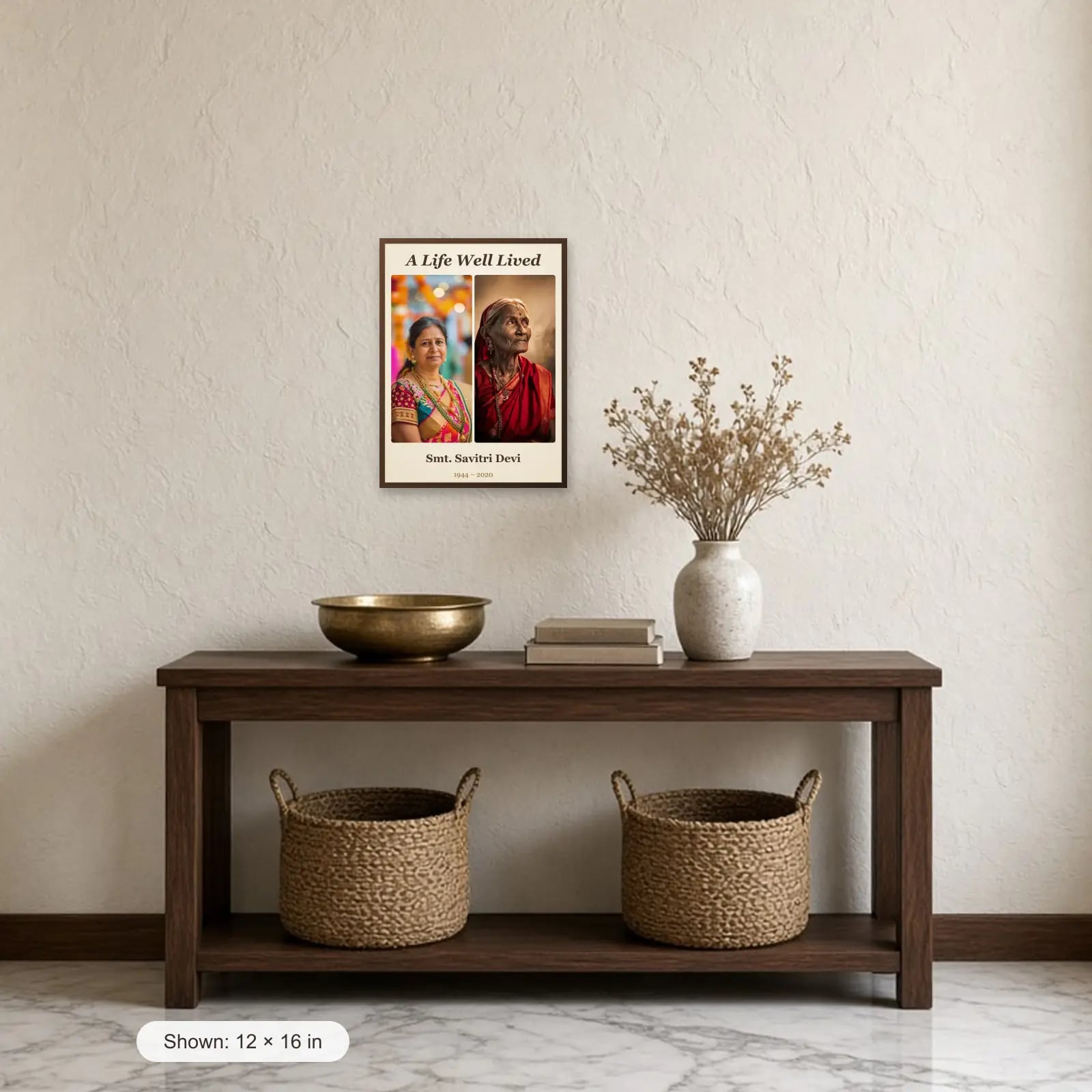 A Life Well Lived Memorial Frame — 2 Photos above a console table