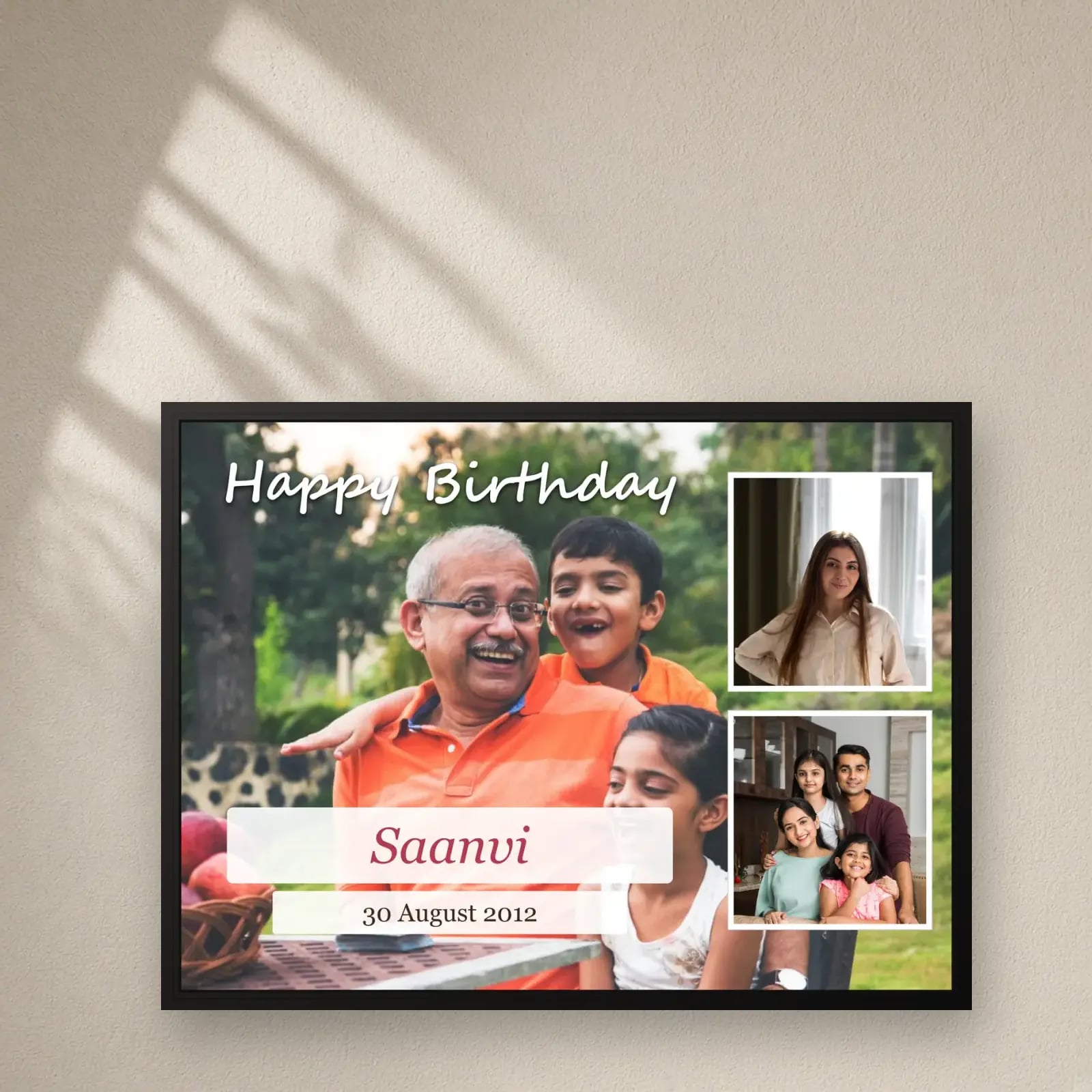 Happy Birthday Landscape Frame — 3 Photos on a plain wall