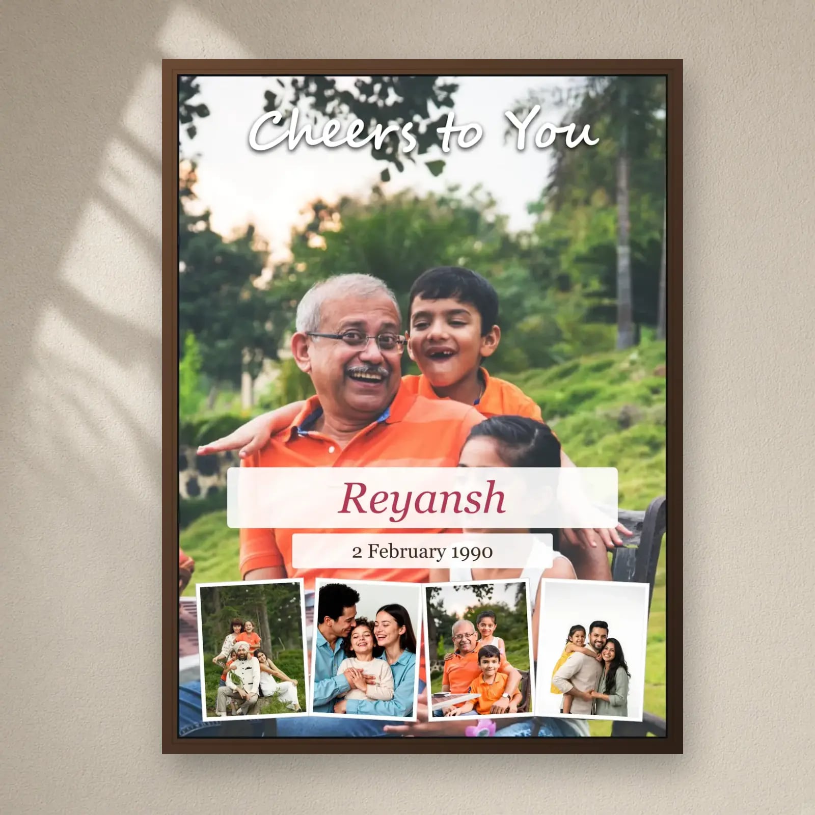 Cheers to You Birthday Frame — 5 Photos on a plain wall