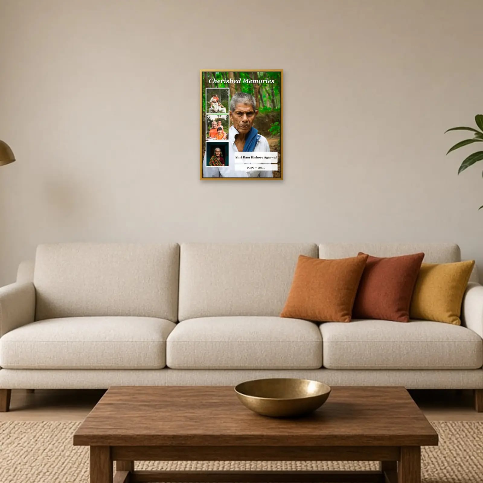 Cherished Memories Memorial Frame — 4 Photos above a sofa