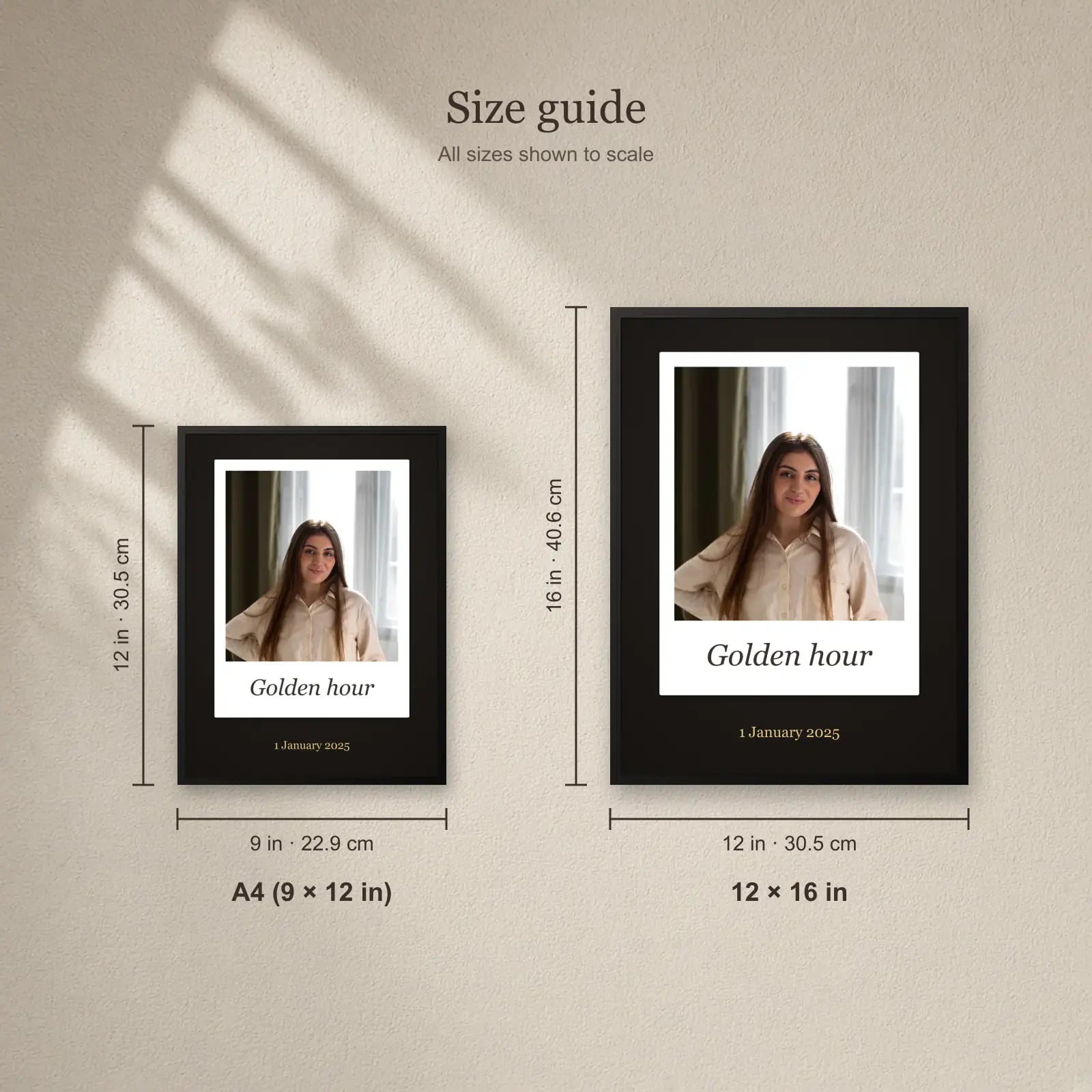 Gallery Card Photo Frame size guide: A4 (9 × 12 in), 12 × 16 in