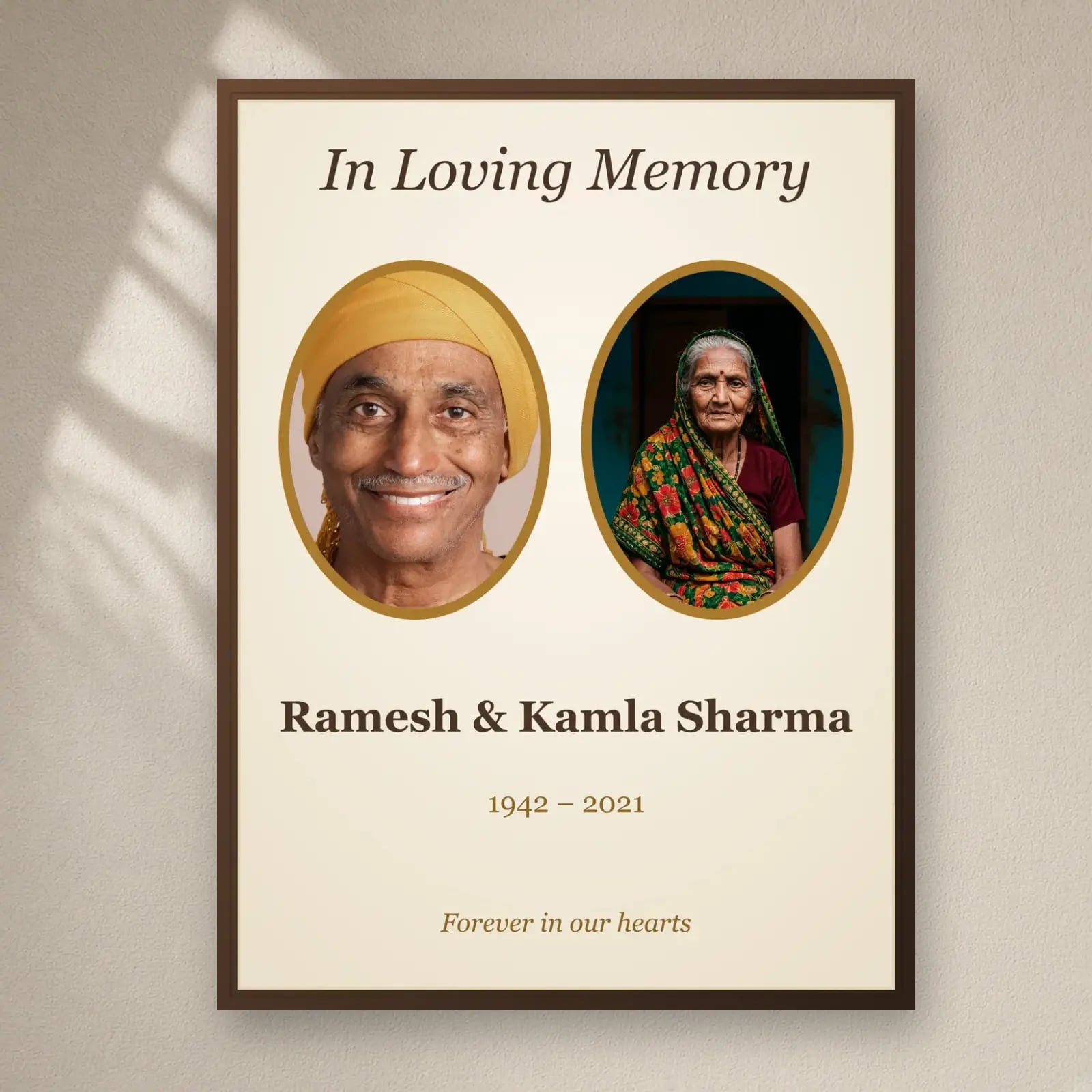 Grandparents Memorial Frame — 2 Photos on a plain wall
