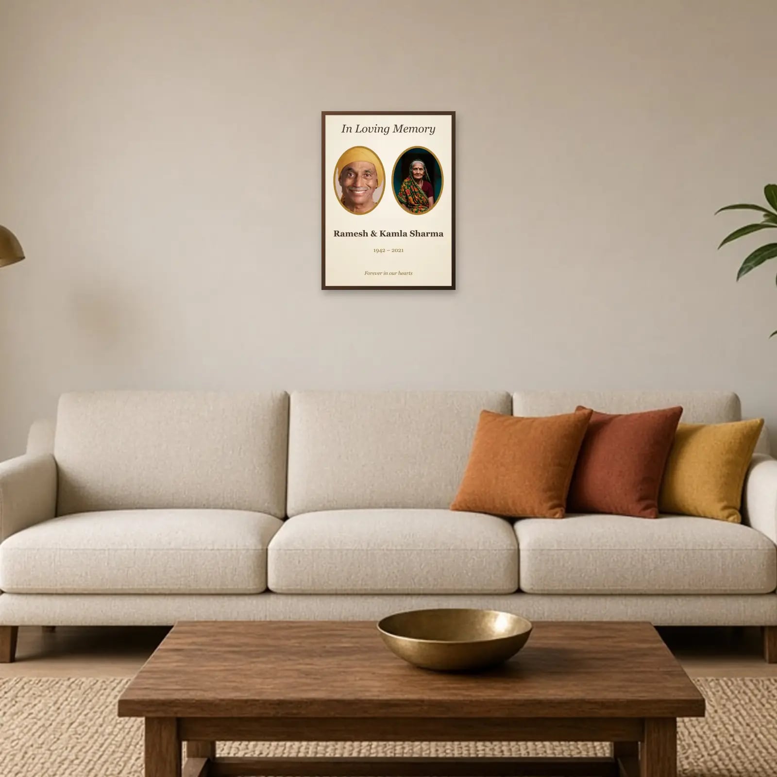 Grandparents Memorial Frame — 2 Photos above a sofa