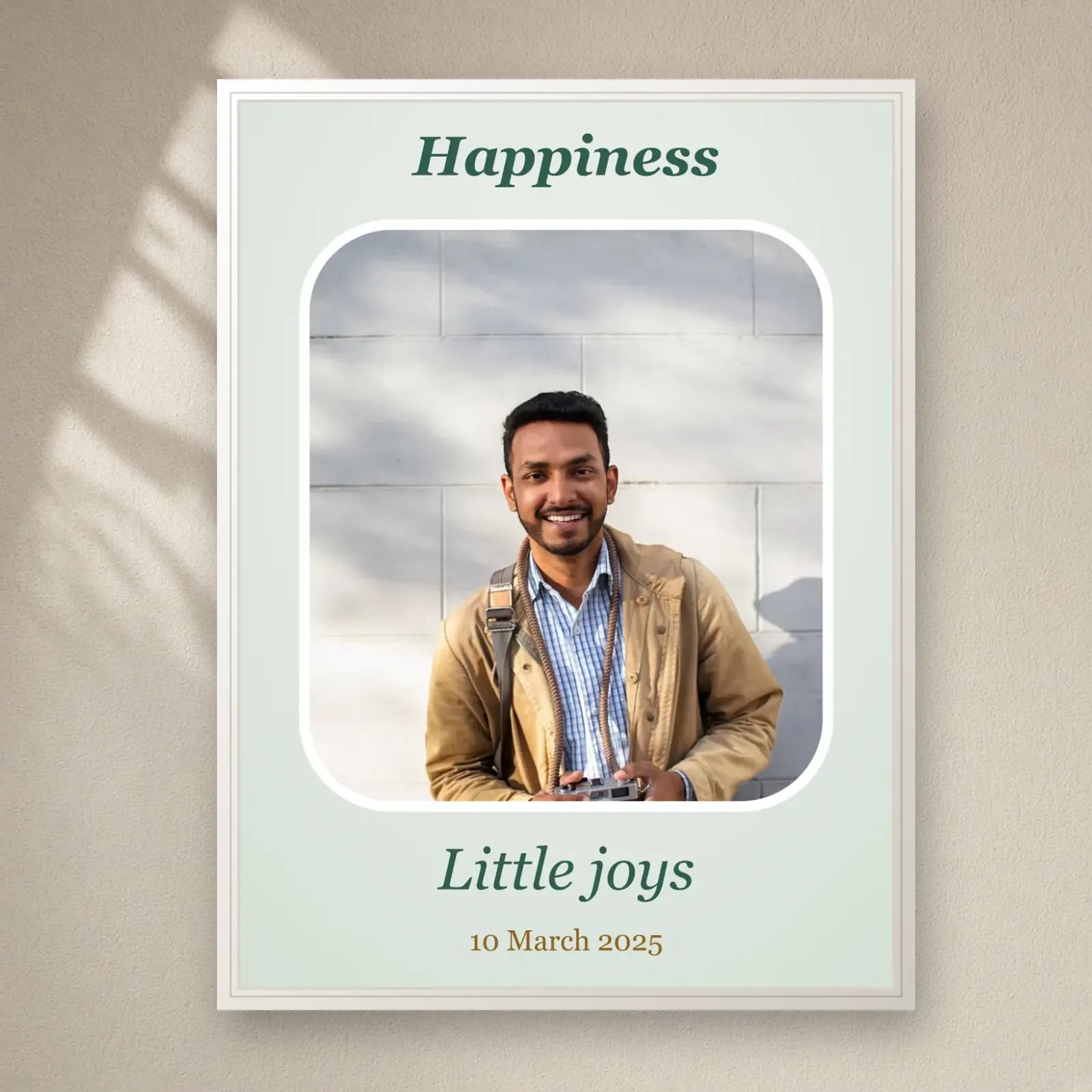 Happiness Rounded Photo Frame on a plain wall