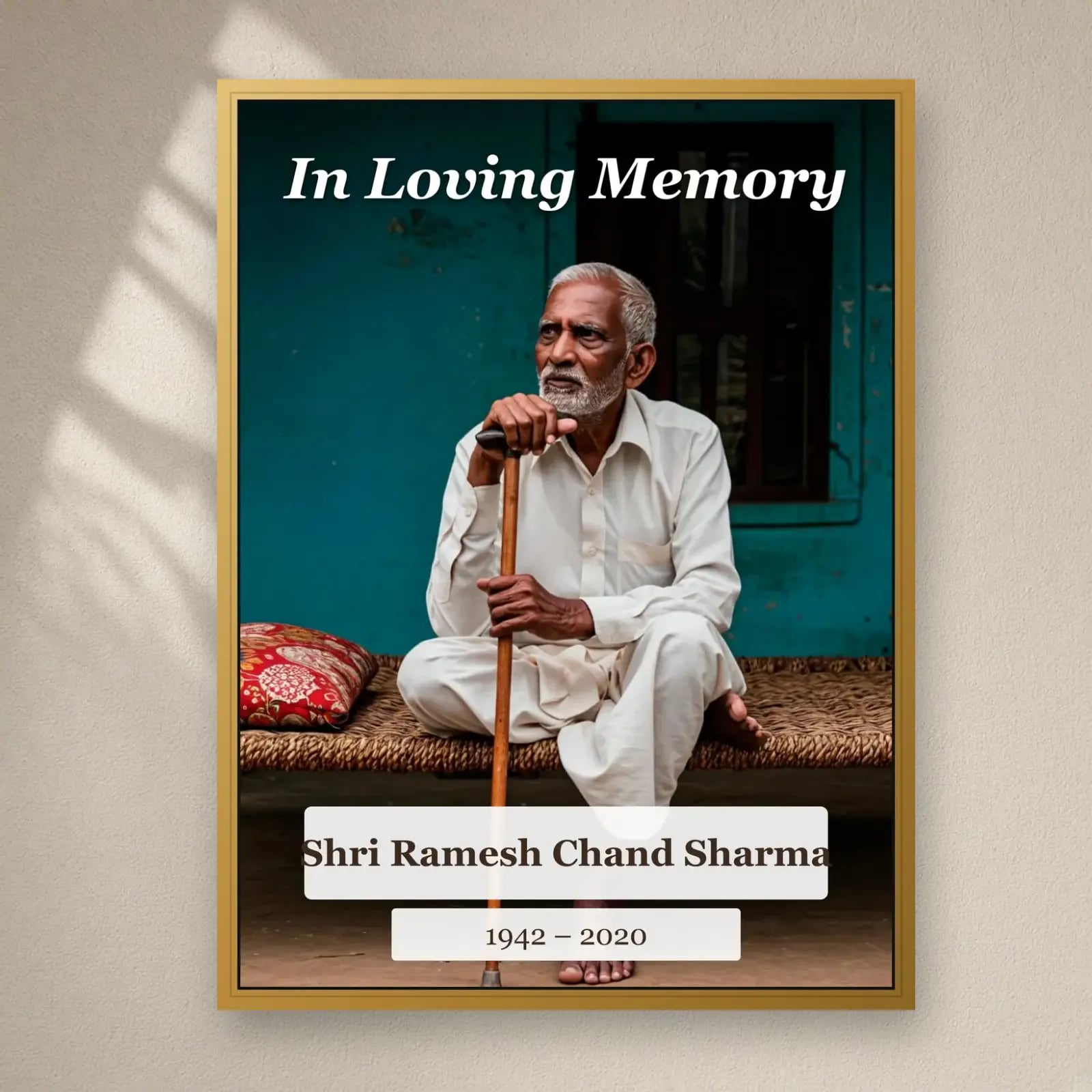 In Loving Memory Full Photo Frame on a plain wall