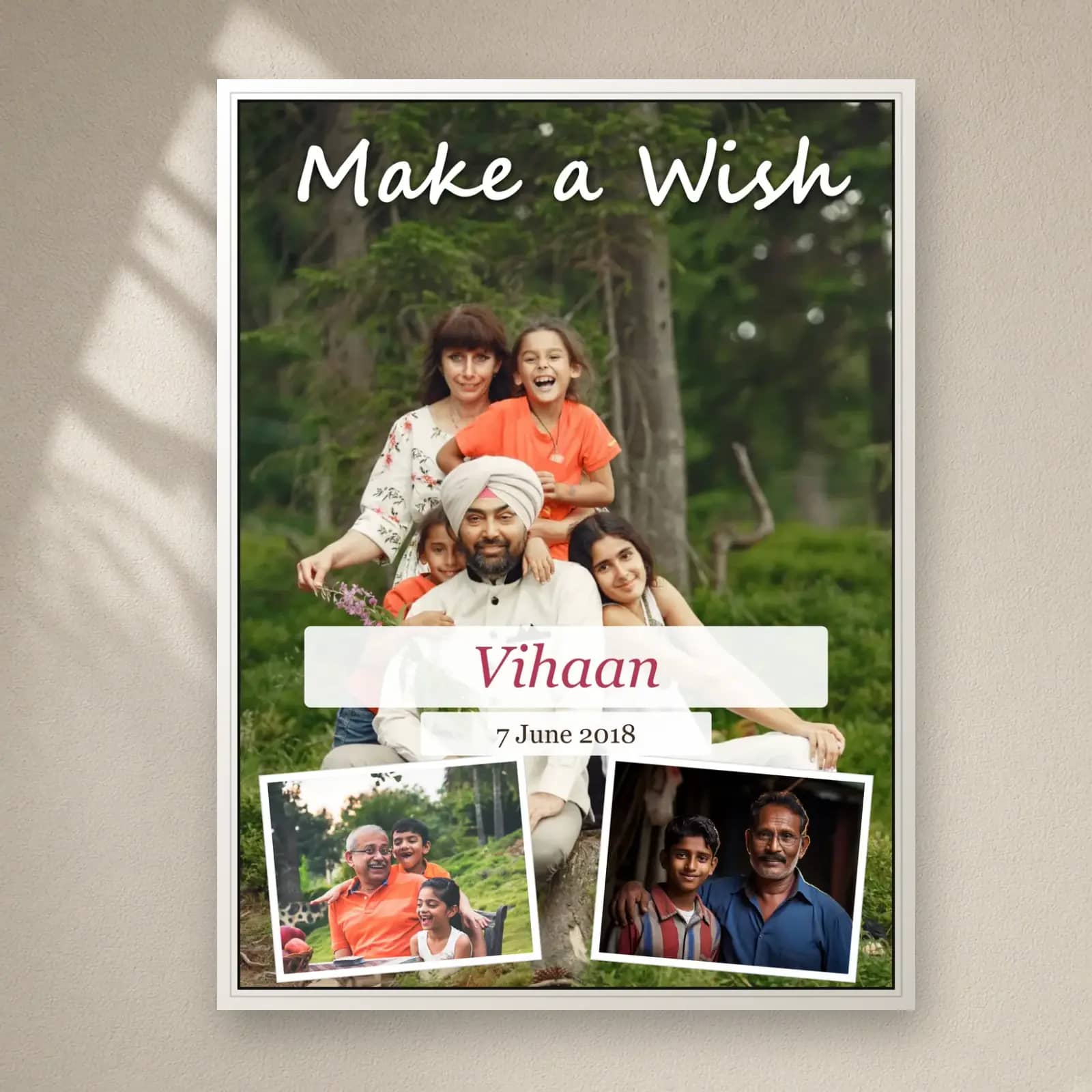 Make a Wish Birthday Frame — 3 Photos on a plain wall