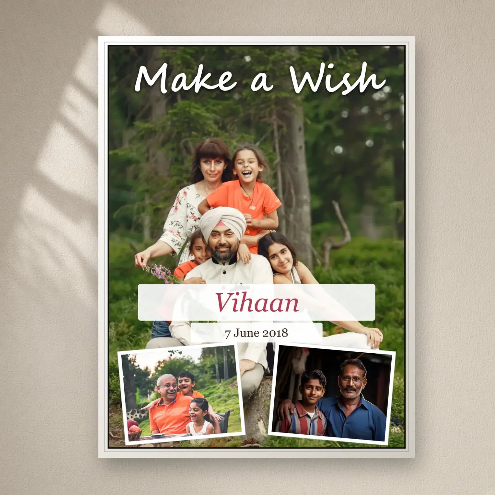 Make a Wish Birthday Frame — 3 Photos on a plain wall