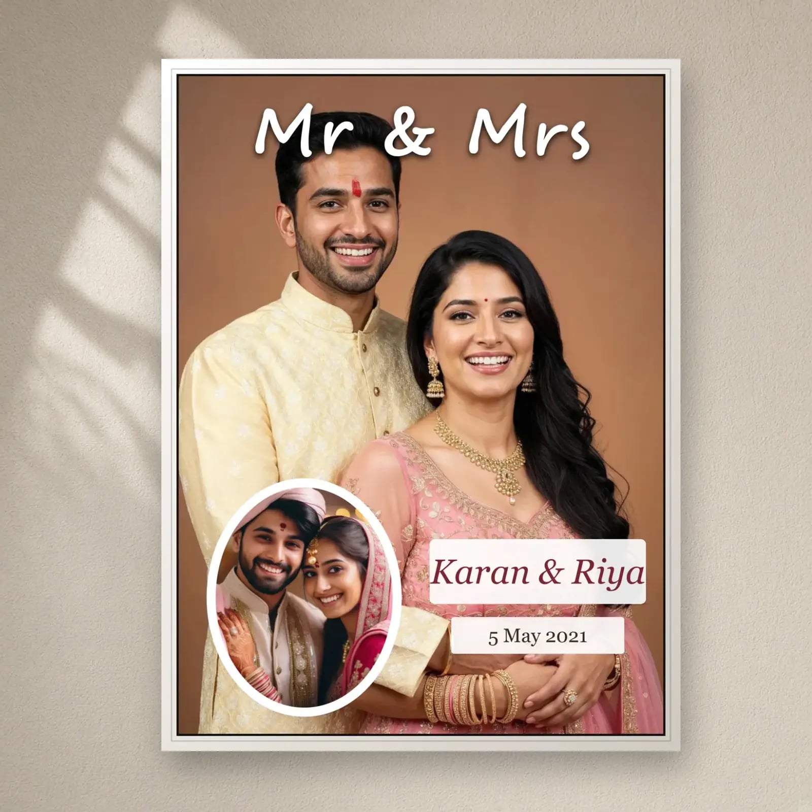 Mr & Mrs Anniversary Frame on a plain wall