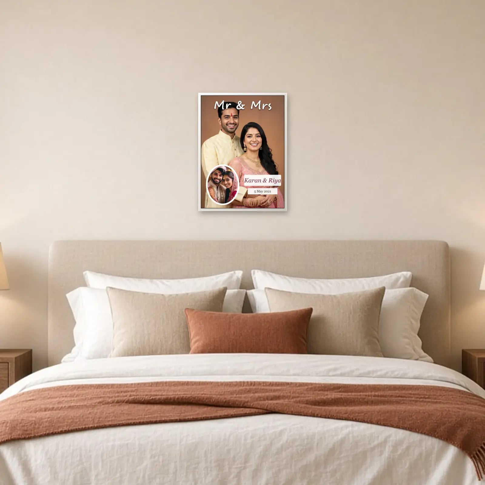 Mr & Mrs Anniversary Frame above a bed