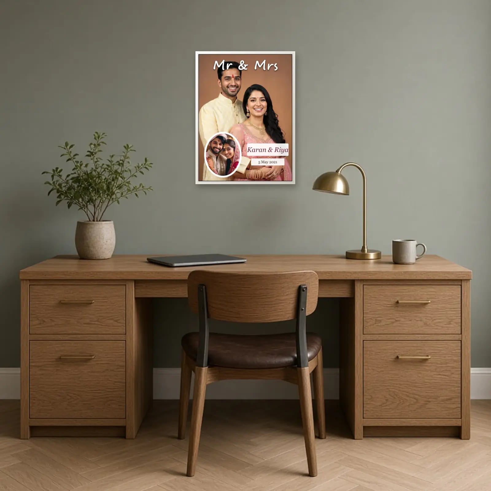 Mr & Mrs Anniversary Frame above a desk