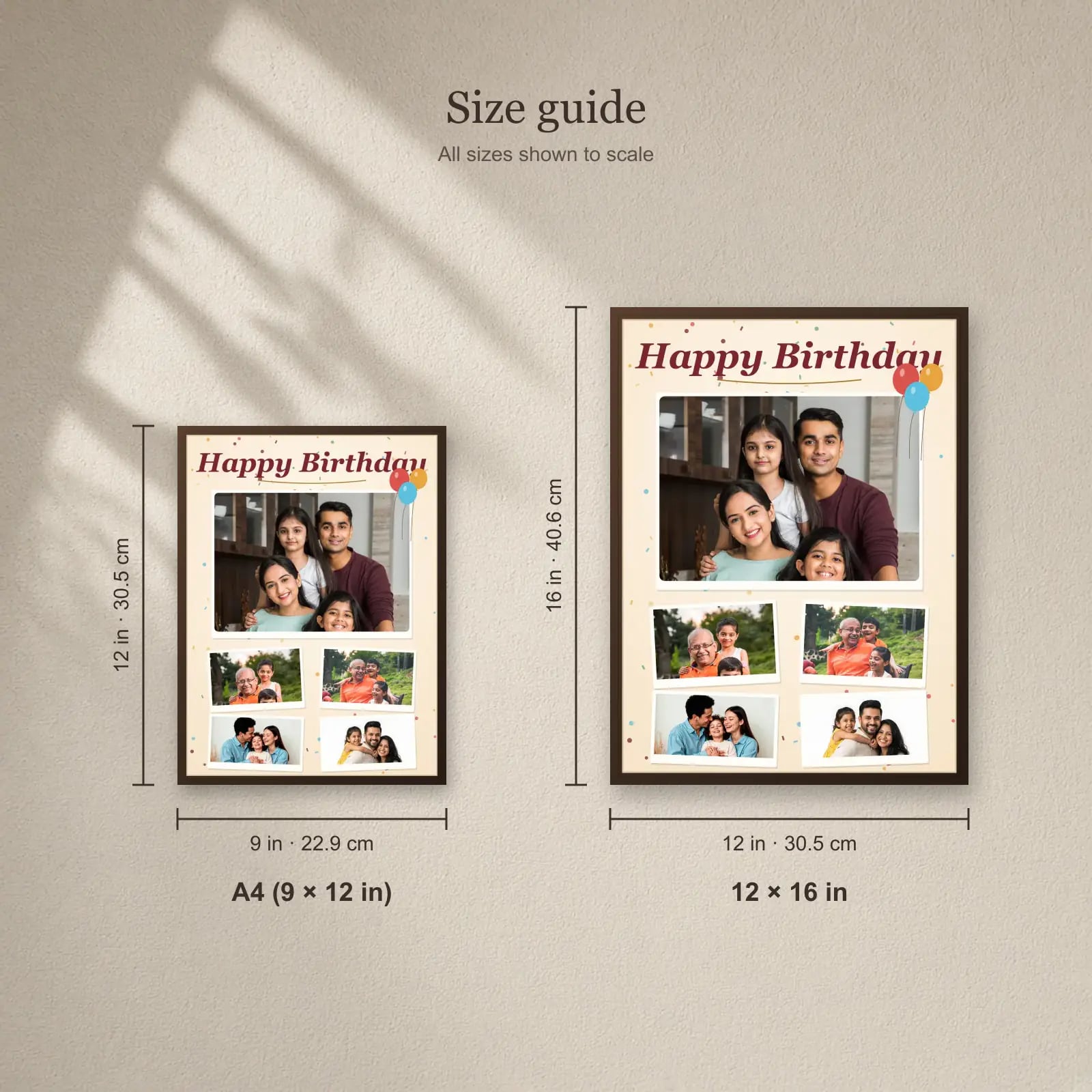 Personalised Birthday Collage Frame size guide: A4 (9 × 12 in), 12 × 16 in