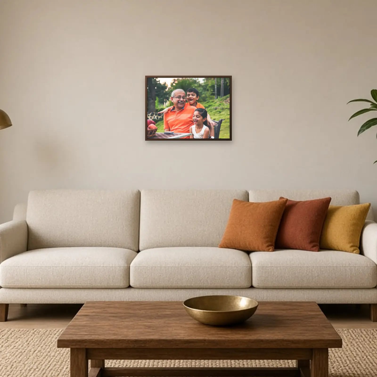 Single Photo Landscape Frame above a sofa