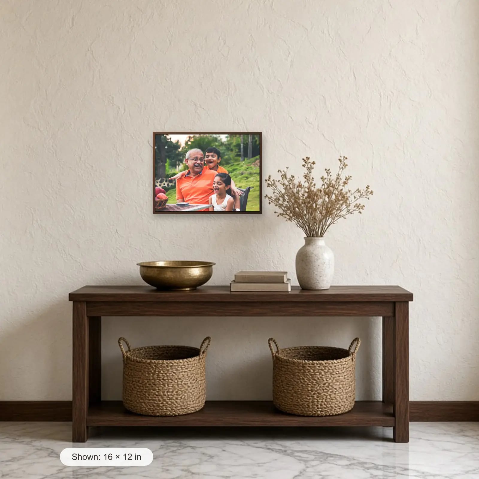 Single Photo Landscape Frame above a console table